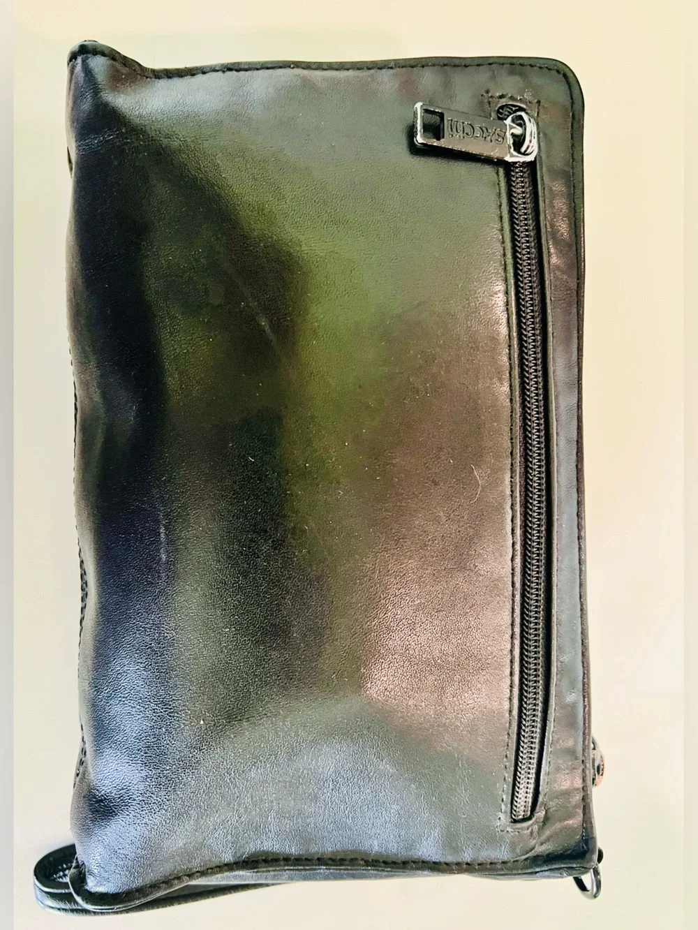 Vintage Satchi Black Genuine Leather Travel Organizer and Clutch Wristlet.